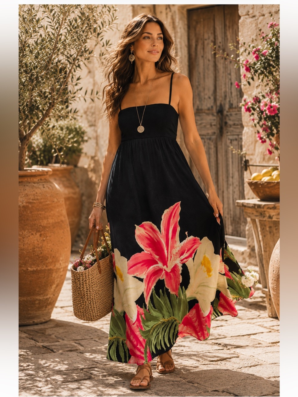 Label of Love Australia Linen Blend Tropical Floral Maxi Dress Resort Vacation S